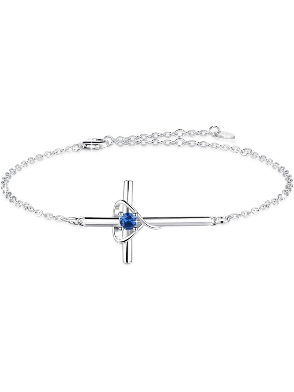 Sterling Silver Birthstone Cross Bracelet for Women - Elegant Gift Idea